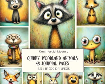 48 Quirky Woodland Animals Junk Journal Pages • Playful Folk Art Creatures • Cottagecore Aesthetic • Scrapbook Papers | Autumn Vibes