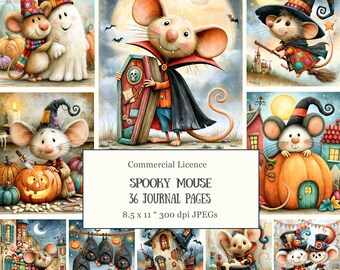 36 Spooky Halloween Mice Junk Journal Kit for Childrens Journaling • Autumn Magic for Playful Kids Scrapbooking • Whimsical Pumpkins