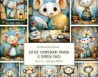 12 Whimsical Storybook Mice Junk Journal Kit • Cozy Mouse in Magical Scenes for Scrapbooking • Cottagecore Fairy Tale Art