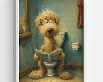 Divertida lámina con imagen de un Goldendoodle en el baño: Perro en el inodoro - Regalo para amantes de las mascotas (Descarga digital)