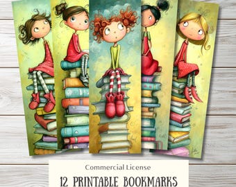 12 Whimsical Girls Printable Bookmarks PNG PDF • Bookish Storybook  Childlike Wonder • Classroom Creativity • Playful Fantasy Readers