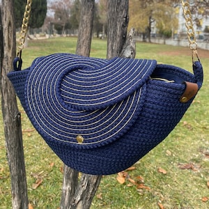 Chic Navy Blue Shoulder Bag with Gold Chain - Perfect Summer Accessory - Wedding Guest Bag, Gift for Woman