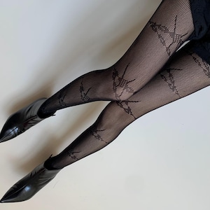 Black Barbed Wire Fishnet Tights | Grunge Punk Mesh Patterned Tights Pantyhose for Women | Gothic Emo Black Fishnet Stockings
