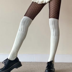 White Ribbed Knit Thigh-High Socks – Soft Over-the-Knee Stockings, Preppy Aesthetic, Warm & Stretchy Long Socks for Boots and Skirts