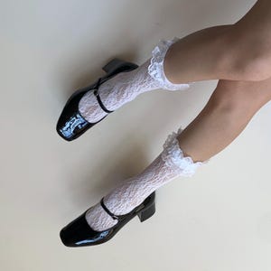 White Frilled Lace Socks | Short Floral Fishnet Trimmed Socks with Frill | Sheer Kawaii Lolita Socks, Wedding socks, Short boot socks