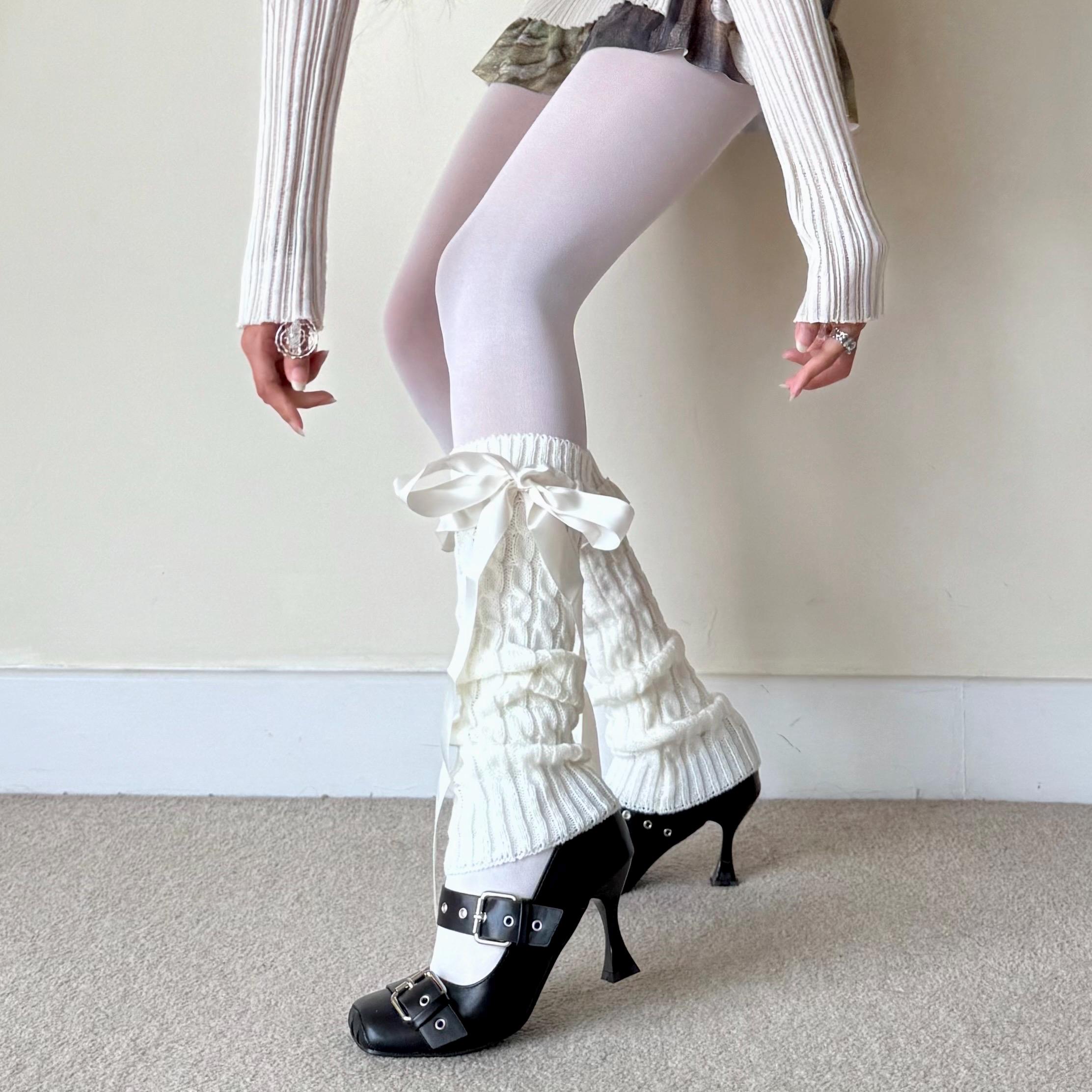 thumbnail image 2 of Women's Knit Leg Warmers - Fashion Y2K Gothic Style Long Socks In Multiple Patterns 2 of 14