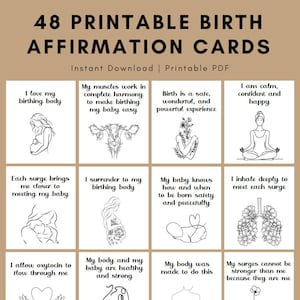 48 cartes imprimables d'affirmation de naissance, téléchargement numérique, citations positives de naissance, affirmation de naissance en téléchargement numérique, affirmations de grossesse