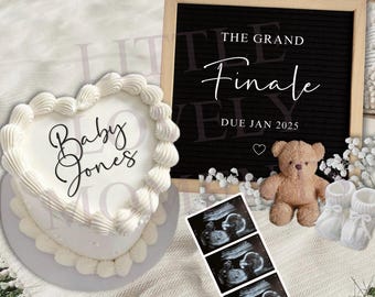 Neutral Digital Pregnancy Announcement, Customisable - Baby Cake The Grand Finale