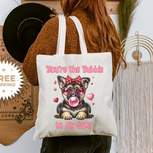 Cute German Shepherd Tote Bag | Bubblegum Puppy Tote Bag | Bubble Gum Pup | GSD Mom Tote Bag | German Shepherd Tote