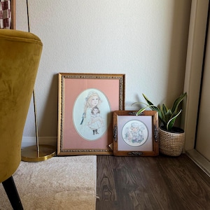 Conjunto de litografias vintage Jan Hagara: menina e boneca ABBY, menino DAVID e coelho