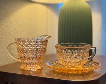 Vintage Miss America Pink Cup, Saucer and Cream Glass, Pink Depression Glass/tea party/pink teacup, Birthday Present
