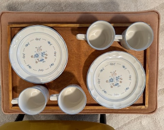 Vintage Cordella Stoneware Salad Plate and Cup Set: Blue Floral Burnet