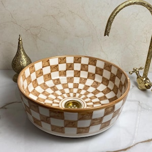 LAVABO EN CÉRAMIQUE À CARREAUX sur mesure, Lavabo vasque au-dessus du comptoir peint à la main, Lavabo pour lavabo moderne, Meuble-lavabo pour une décoration respectueuse de l&#39;environnement.