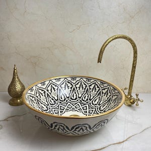 Luxury Black Bathroom Sink – Handmade Porcelain & Gold Basin