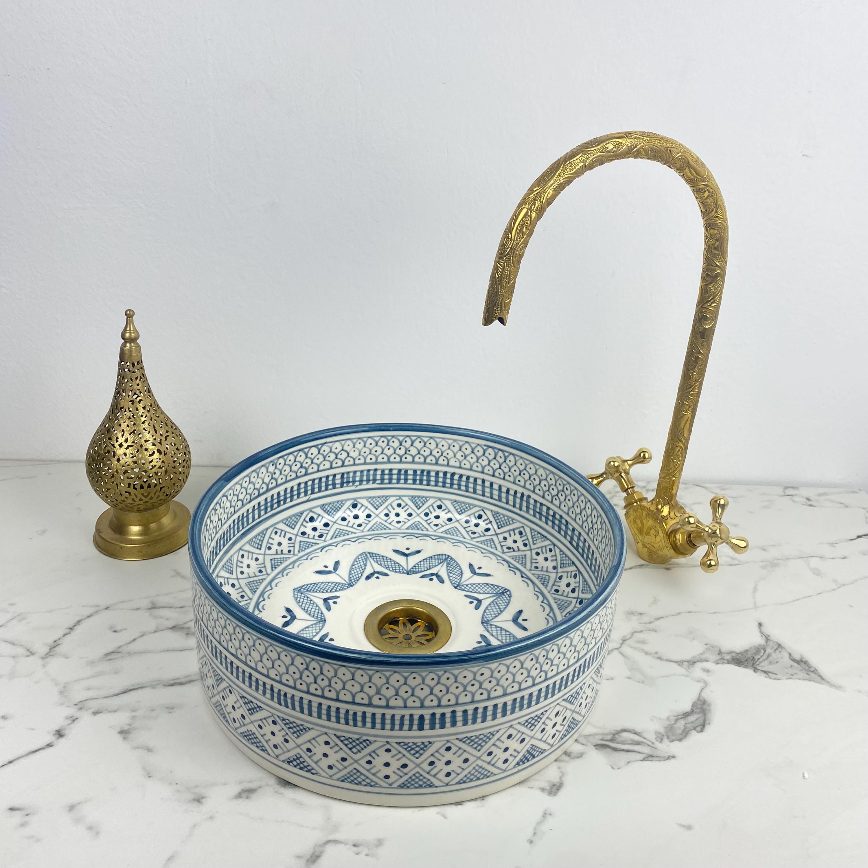 LAVE MAINS ORIENTAL A POSER EN CUIVRE ROUGE_LAVABO VASQUE MAROCAIN_DÉCO RUSTIQUE