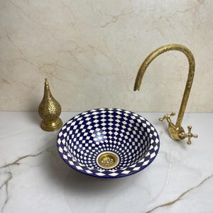 Hand-Painted Moroccan Ceramic Sink - Moroccan Blue Design Bathroom Basin