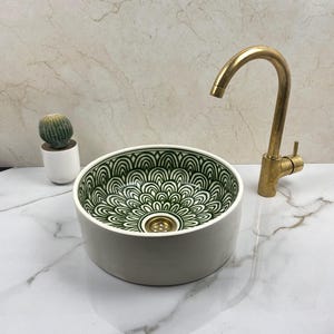 Green Ceramic Sink Basin – Mid-Century Modern Artisan Farmhouse Vanity Sink, London Style Bathroom Washbasin