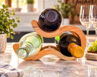 Wooden Wine Bottle Holder, Countertop Wine Rack, Modern Wine Display, Wine Lover Gift, Bar Decor, Kitchen Wine Storage, Unique Gift Idea
