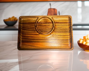 Teak Wood Serving Tray with Dip Bowl | Charcuterie Snack Tray | Handmade Wooden Cheese Board | Hostess Gift | Kitchen Serving Platter