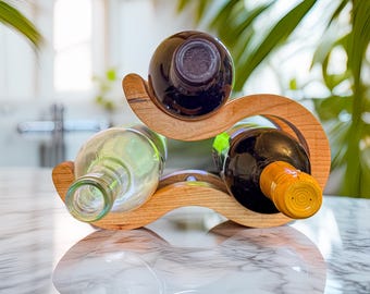 Wooden Wine Bottle Holder, Countertop Wine Rack, Modern Wine Display, Wine Lover Gift, Bar Decor, Kitchen Wine Storage, Unique Gift Idea