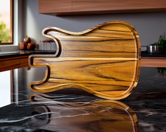 Personalized Guitar Tray, Custom Teak Wood Charcuterie Board, Guitar Cutting Board, Music Lover Gift, Handmade Serving Tray