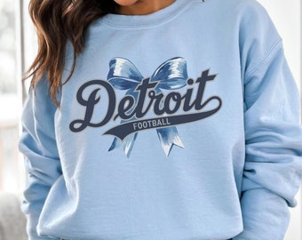 Detroit Football Comfort Colors Coquette Bow T-Shirt, Detroit Football Tee, Detroit Football Shirt, Detroit Sweater, Sunday Football