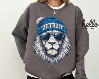 Vintage Detroit Football Sweatshirt: Lion Mascot Game Day Tee