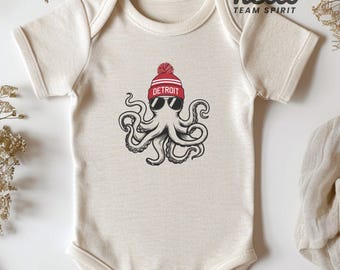 Infant Detroit Hockey Onesie Shirt Octopus Mascot Detroit Hockey Red Mommy and Me Shirt Matching Family Detroit Apparel Detroit Octopus