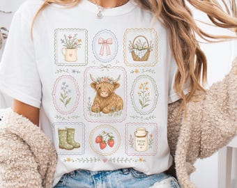 Highland Cow Graphic Tee, Rustic Farm Apparel, Scottish Cow Shirt