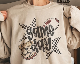 Bulldog Mascot Game Day Shirt, Bulldogs School Spirit Sweatshirt, Adult Youth Spirit Wear, Football Fan Team Mascot Apparel HTS004