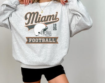 Miami Football Retro College Crewneck, Vintage Style Football Sweatshirt, Game Day Apparel, College Gift for Football Fan