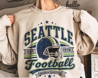 Seattle Football Shirt, Retro Adult Youth Sports Graphic Sweatshirt, Vintage Gridiron Tradition Fan Long Sleeve Apparel Gift HTS045