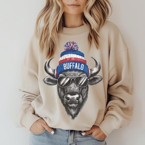Buffalo Football Crewneck Sweatshirt, Vintage Fan Gifts for Game Day, Trendy Sports Apparel, Unisex Buffalo Sweatshirt, Football Fan Gear