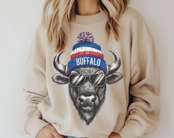 Buffalo Football Crewneck Sweatshirt, Vintage Fan Gifts for Game Day, Trendy Sports Apparel, Unisex Buffalo Sweatshirt, Football Fan Gear