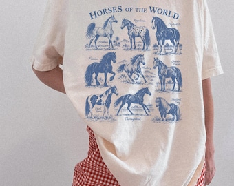 Horses Of The World Comfort Colors Shirt Vintage Graphic Tee Unique Horse Breeds Sweatshirt Aesthetic Country Western Rider Gift HTS463