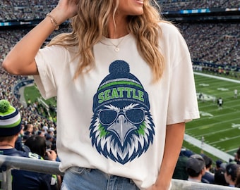 Sweat-shirt effet vieilli Seattle Football, maillot de football rétro Washington, mascotte de Seahawk, tee-shirt ras du cou pour le match, cadeau de jeune fan adulte HTS043