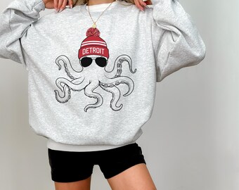 Detroit Hockey Sweatshirt, Detroit Hockey Crewneck Sweatshirt, Detroit Fan Gift Sweater, Hockey Shirt, Wings Apparel, Octopus Shirt