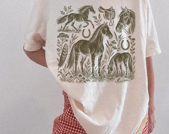 Vintage Wild Horse Comfort Colors Sweatshirt, Majestic Galloping Stallion Graphic Shirt for Equestrian Gifts, Natural Boho Tee HTS465