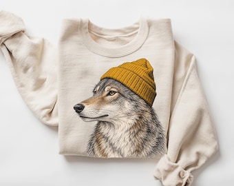 Nature Wolf Vintage Wolf Sweatshirt, Woodland Crewneck Comfort Colors Shirt, Hipster Animal Cool Graphic Outdoorsy Nature Lover Gift HTS509