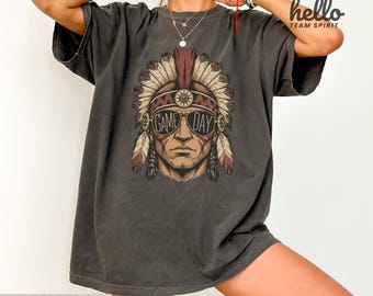 Vintage Indian Mascot Game Day Sweatshirt, Retro Tribal Football Spirit Shirt, Boho Sports Fan Long Sleeve, School Spirit Wear Gift HTS013