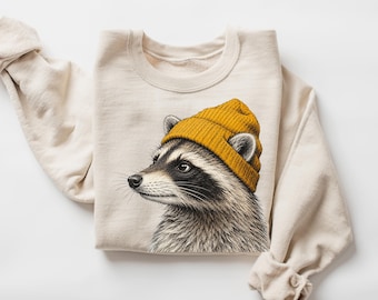 Vintage Raccoon Beanie Comfort Colors Shirt Trash Panda Sweatshirt Cute Animal Graphic Tee Cottagecore Aesthetic Wildlife Lover Gift HTS510