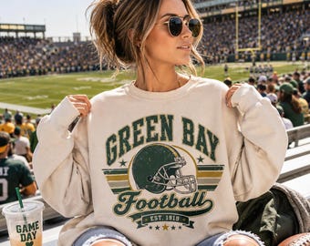 Green Bay Football Sweatshirt, Retro Wisconsin Football Game Day Shirt, Adult Youth Football Crewneck Sweater Apparel HTS032