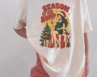 Season of the Bump Christmas Pregnant Mom Sweatshirt Aesthetic Retro Xmas Pregnancy Announcement Comfort Colors Shirt Gift for Her HTS519