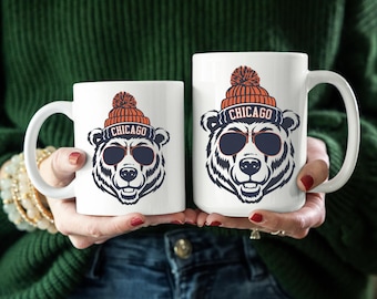 Chicago Football Mug, Trendy Chicago Football Fan Gifts, Chicago Football Game Day Mug, Chicago Coffee Mug