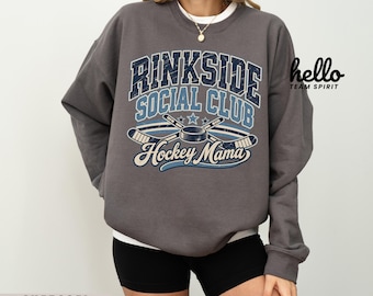 Rinkside Social Club Hockey Mama Sweatshirt Vintage Retro Ice Game Day Comfort Colors Shirt Cute Sport Mom Gift Cozy Graphic Crew HTS512