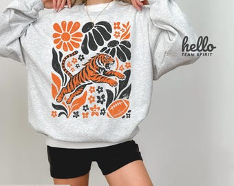 Tigers Football Tshirt, Tiger Mascot School Spirit Shirt, Cincinnati Football Comfort Colors, Boho Style Crewneck Sweatshirt Gifts HTS075
