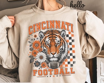 Cincinnati Football Game Day Apparel, Tiger Mascot Shirt, Vintage Cincy Football Tshirt, Cincinnati Fan Gift, Ohio Football Crewneck HTS251