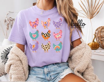 Retro Colorful Chicken Shirt Cute Trendy Floral Chicken Lover Sweatshirt Unique Farm Girl Apparel Funky Hen Lover Gift HTS210