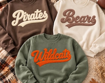 Custom Faux chenille letter sweatshirt, varsity letter sweatshirt. School Mascot Shirt, School Spirit Shirt, Football Preppy Team Pride Tee