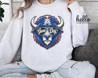 Vintage Buffalo Mascot Game Day Shirt, Football Fan Sweatshirt, Unisex Graphic Long Sleeve Tee, Adult & Youth Matching Sports Apparel HTS002
